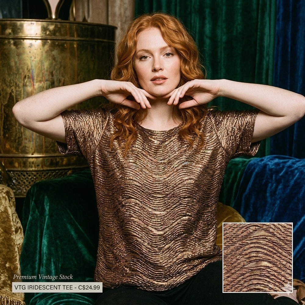 Vintage 90s Bronze Iridescent Popcorn Wave Top Made in Canada XL